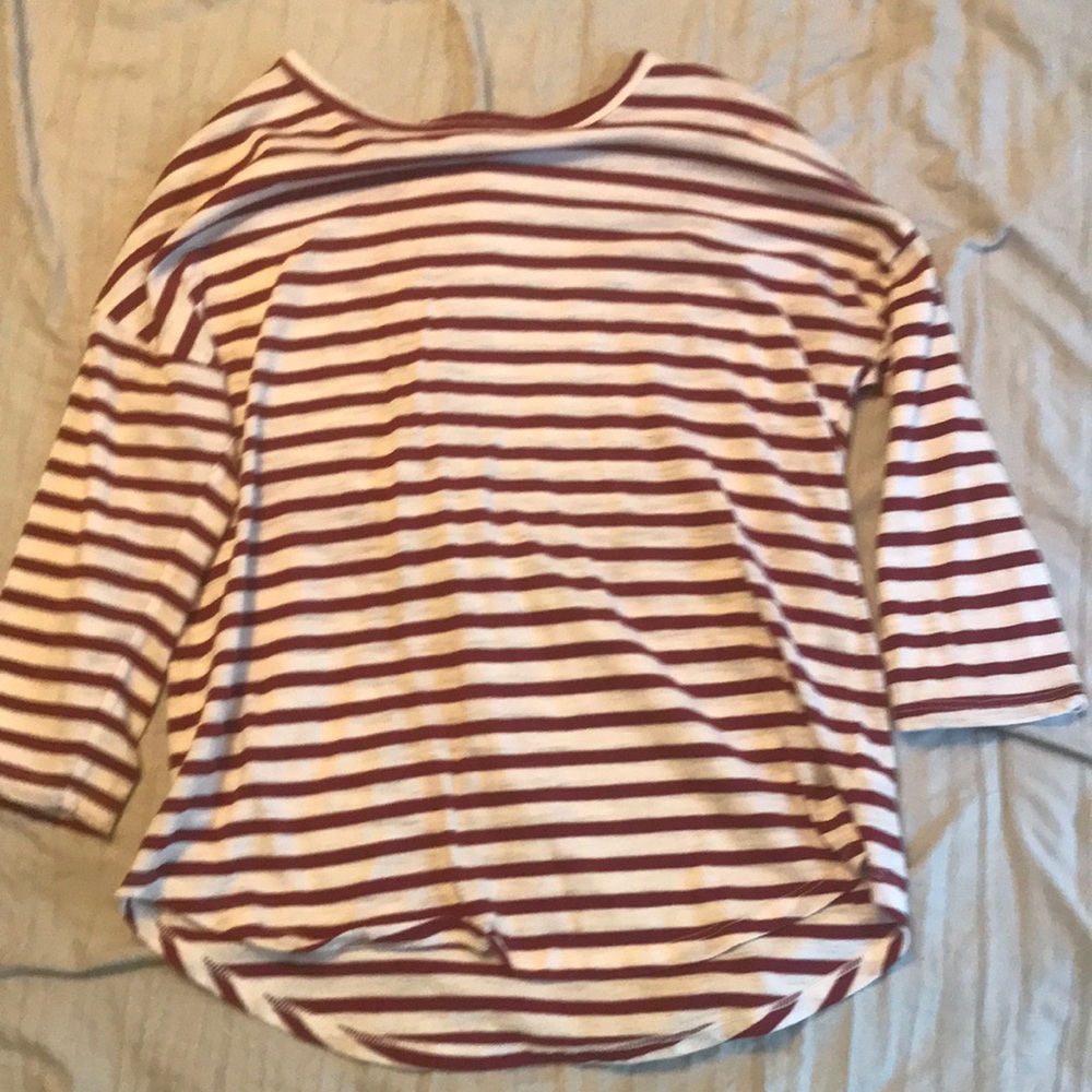 Maroon and white striped long sleeve tee